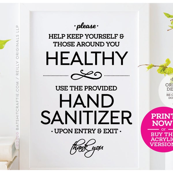 Please Use Hand Sanitizer Keep Yourself Others Healthy Sign ~ Ready to Ship or Print at home Instantly! Elegant Coronavirus Covid-19 safety