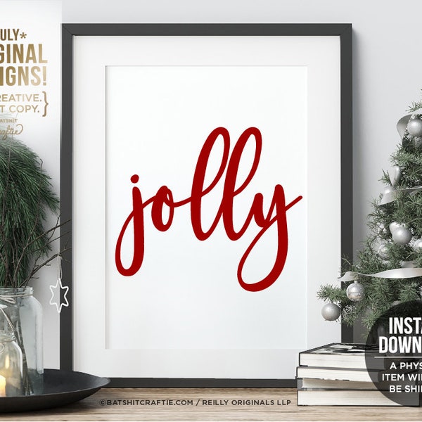 Elegant Christmas PRINTABLE Jolly Script Word Sign Happy Holiday Home Decor Wall Art Instant Cute Simple modern rustic 16x20 11x14 Farmhouse