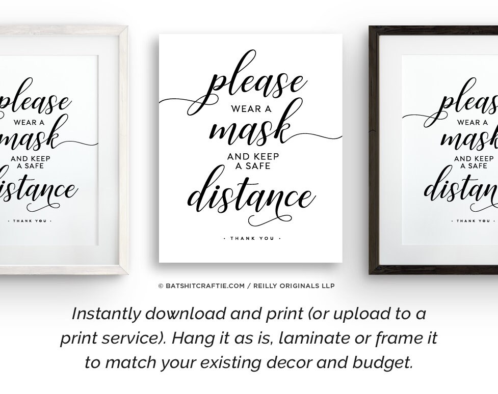 Please Wear a Mask & Keep a Safe Distance Elegant PRINTABLE Sign ...
