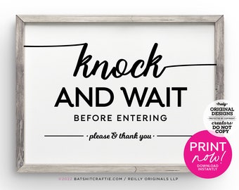 Knock and Wait Before Entering Printable sign wall art decor modern farmhouse office workplace signage Instant Download Door disturb cute