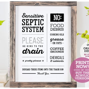 Sensitive Septic System Sign ~ Be Kind to the Drain ~ Ready to Ship or Print at home Instantly! Cute Airbnb Decor for Home Kitchen Sink