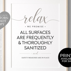 Relax This Room Has Been Sanitized PRINTABLE SIGN Restaurant - Etsy  Singapore