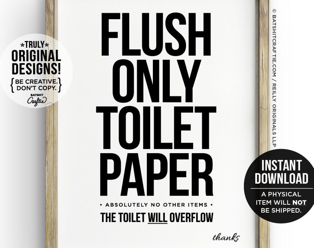 Flush Only Toilet Paper PRINTABLE DOWNLOAD Bathroom Sign Etsy