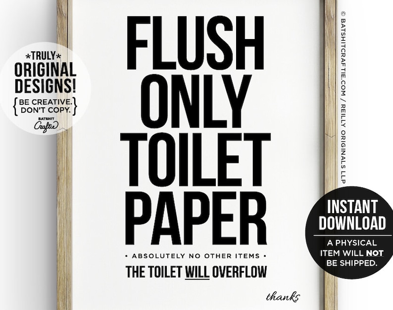 Flush Only Toilet Paper PRINTABLE DOWNLOAD Bathroom Sign - Etsy
