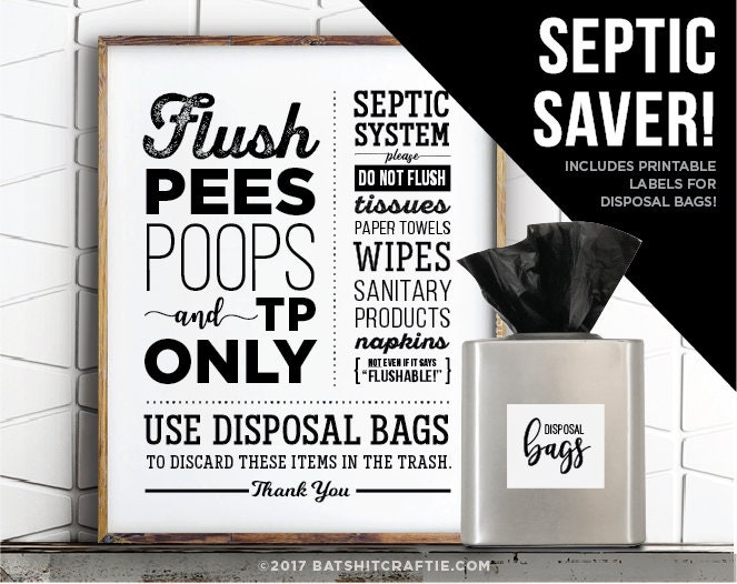 Bathroom Sign Printable Septic System Sensitive Plumbing Flush - Etsy