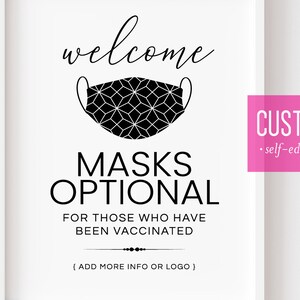 Masks Optional If Vaccinated Fully Editable PRINTABLE SIGN Customized ...