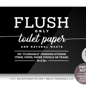 Flush Only Toilet Paper & Natural Waste Sign ~ Ready to Ship or Print at home Instantly! Elegant &quot;Do not flush&quot; airbnb bathroom home decor