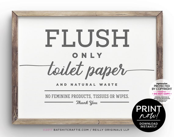 Flush Only Toilet Paper & Natural Waste Printable Sign - Etsy