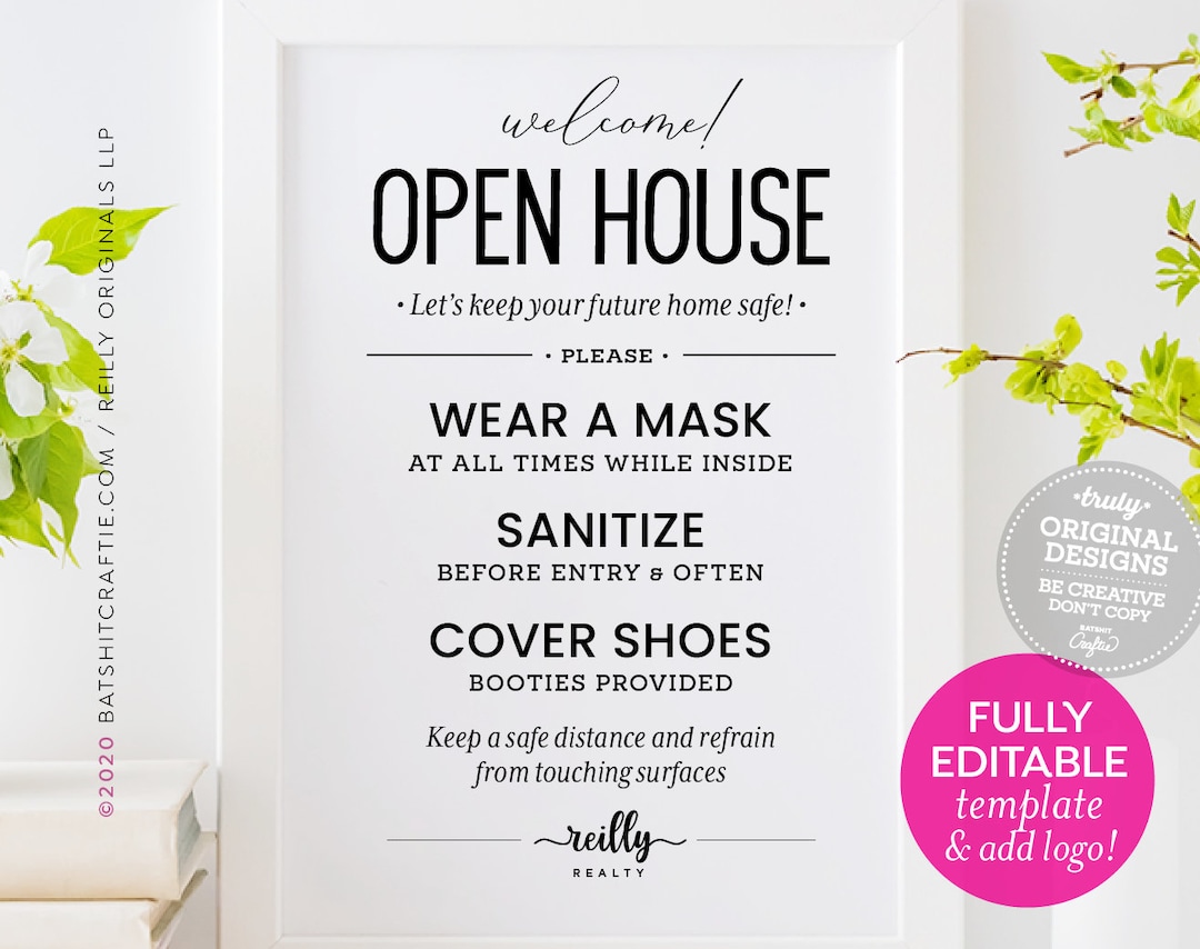 Fully Editable PRINTABLE Open House SIGN 8x10 11x14 Wear Mask Remove ...