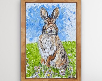 RABBIT ART PRINT, Nursery Animal Wall Art, Cute Animal Art, Baby Shower Art, Cute animal painting, Bunny Wall Art, Rabbit Nursery wall art