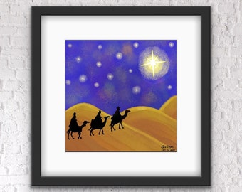 3 WISE MEN ART, Bethleham Star, journey to Bethlehem art, Christian wall Decor home, religious Christmas gifts, religious Christmas decor,