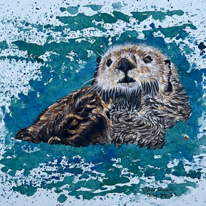 OTTER ART PRINT, Nursery Animal Wall Art, Cute Animal Art, Baby Shower Art, Cute animal painting, Otter Wall Art, Ocean Nursery wall art