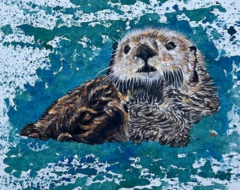OTTER KUNSTDRUCK, Kinderzimmer-Tierdruck, niedliche Tierkunst, Baby-Dusche-Kunst, niedliche Tiermalerei, Otter-Wandkunst,Ozean-Kinderzimmer-Wandkunst