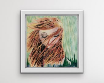 BOHEMIAN WALL ART Prints, st Patricks Day wall decor, boho Wall art Prints, hippie Art Painting, Redhead Art, Forest wall art Original,