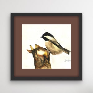 CHICKADEE WATERCOLOR PRINT, watercolor wall Decor, watercolor bird Painting, original bird painting, chickadee wall art, bird art print