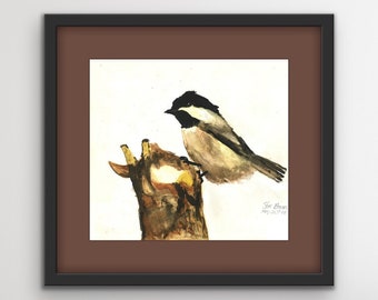 CHICKADEE WATERCOLOR PRINT, watercolor wall Decor, watercolor bird Painting, original bird painting, chickadee wall art, bird art print