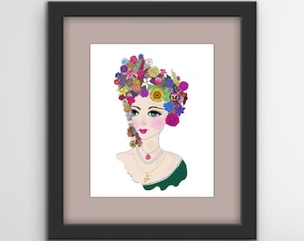 SURREAL PORTRAITS with FLOWERS, gifts for flower girls, gifts for flower lovers, gifts for gardeners Women, flower Garden Wall art, bouquet