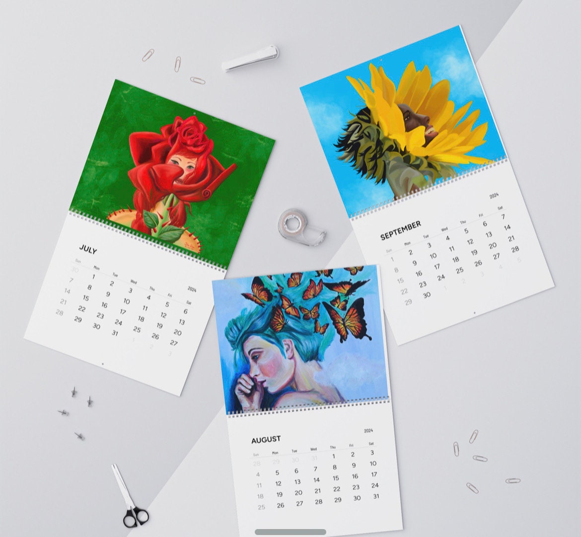 NATURE WALL CALENDARS 2024, surreal art print, art wall calendar 2024