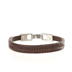 Men Bracelet Handmade Leather Braided Flat Men&#39;s Bracelet Brown with hook that securely clasps to the bar Gifts for Men