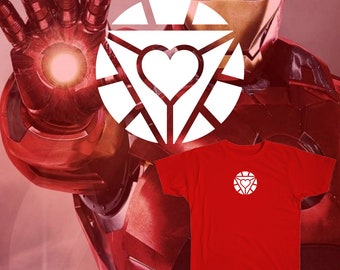 アイアンハート レッドコットンシャツ：暗闇で光るプリント