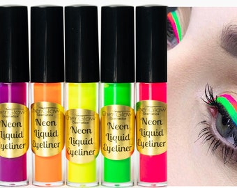 NEON LIQUID EYELINERS - Waterproof, Smudgeproof. Pink, Yellow, Orange, Green, Blue, Purple, Eyeliners, Neon Eye liner, Black light reac