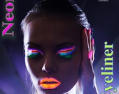 NEON LIQUID EYELINERS, Pink, Yellow, Blue, Orange, Green, Blue, Neon Eye liners, Pigment, Glow In The Dark, Makeup,Pigments liners,Eyeshadow