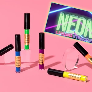 NEON LIQUID EYELINERS - Waterproof, Smudgeproof. Pink, Yellow, Orange, Green, Blue, Purple, Eyeliners, Neon Eye liner, Black light reac