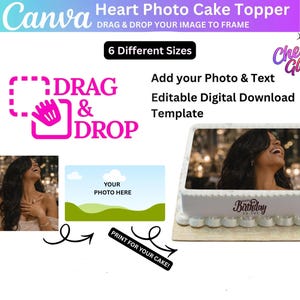 Custom Sheet Rectangular Сake Topper, Canva Editable Template, Burn Away Cake Topper, Birthday, 6 Different Size Options