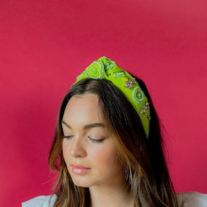 Lime Green and Pink Rhinestone Headband, Beaded Headband, Trendy Knot Headband, Knot Headband