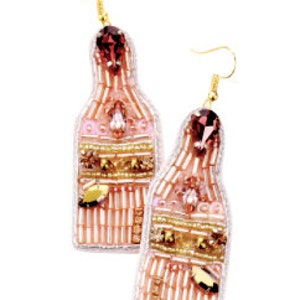 Rose Champagne Bottle Earrings, Rose Champagne, Holiday Earrings