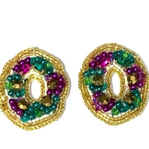 NEW! Mardi Gras King Cake Stud Earrings, Mardi Gras King Cake Earrings, Mardi Gras Earrings
