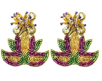NEW! Mardi Gras Mask Earrings, Mardi Gras Beaded Earrings, Mardi Gras Earrings