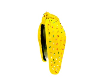 Cinco De Mayo Headband, Yellow with Multi Colored Sprinkles Headband, Summer Headband
