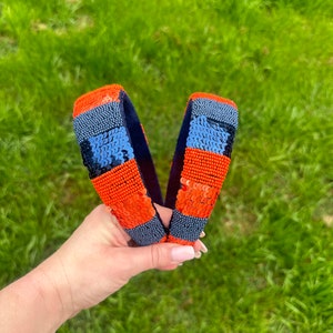 Texas Baseball Hoofdband, Wit met Marine en Oranje Hoofdband, Marine en Oranje Ster en Hart Hoofdband, Stevige Hoofdband met Oranje en Marine