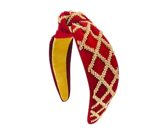 Game Day Headbands, Red and Gold Rhinestone Headband, Chiefs Headband,