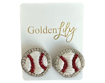 Baseball Stud Earrings, Fancy Baseball Stud Earrings