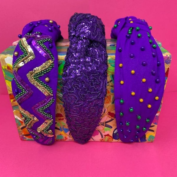 mardi gras knotted headband