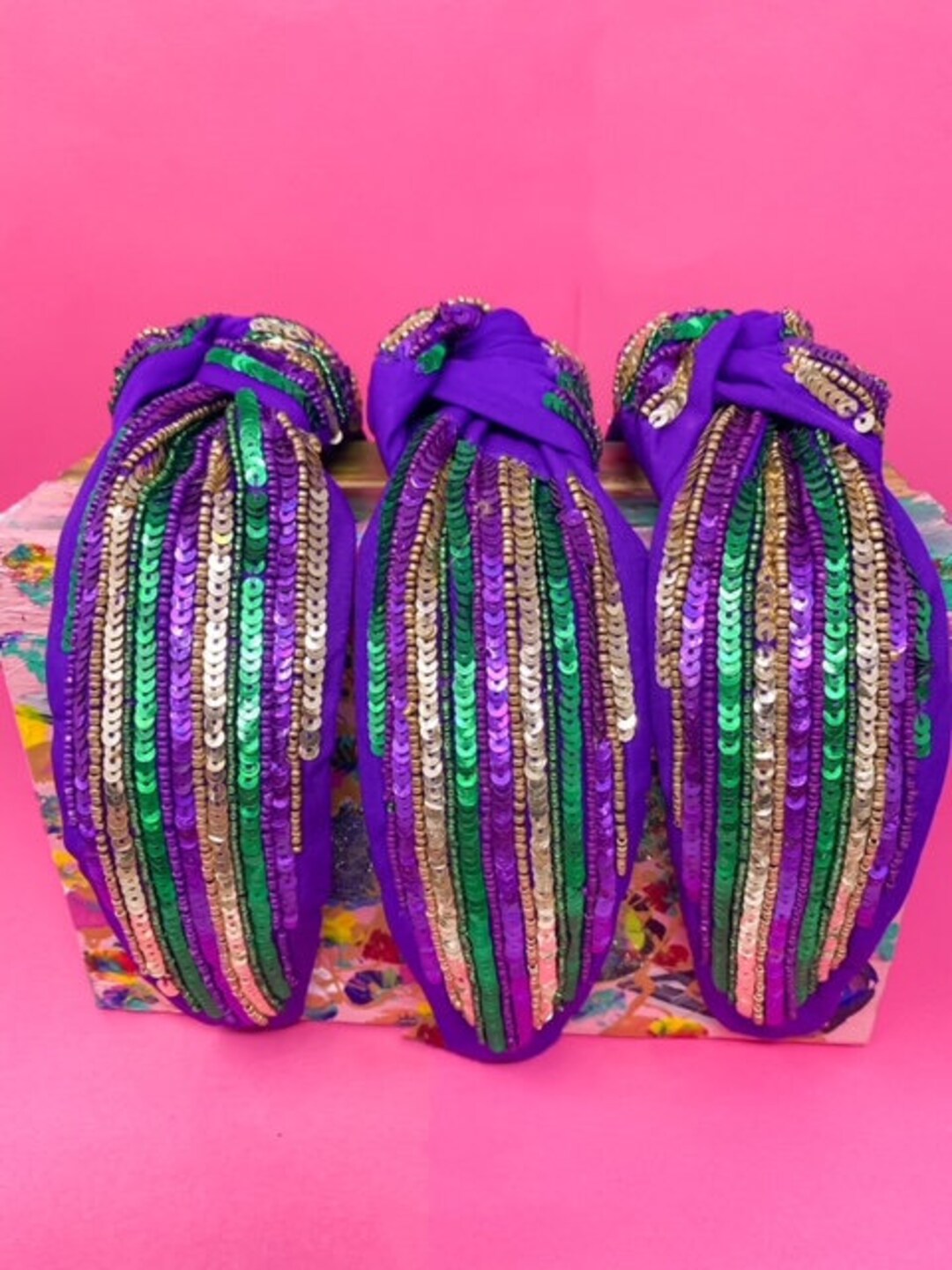 Mardi Gras Sequin Striped Knot Headband, Mardi Gras Headband, Mardi