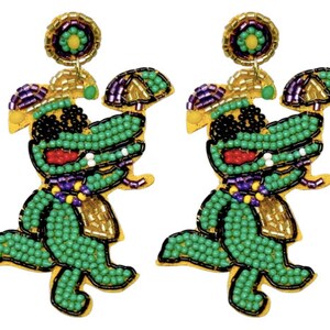 NEW! Mardi Gras Alligator Earrings, Mardi Gras Earrings