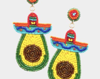 NEW! Cinco de Mayo Earrings, Avocado Earrings, Avocado with Hat Earrings, Earrings to wear to Cinco de Mayo