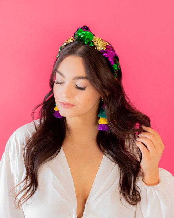 Mardi Gras Sequin Knot Headband Mardi Gras Sequin Headband Etsy