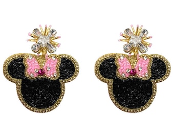 NUOVI orecchini a forma di topo con fiocco, orecchini a forma di fiocco rosa con topo