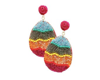 NEW! Easter Egg Earrings, Seed Bead Easter Egg, Rainbow Seed Bead Easter Egg Earrings