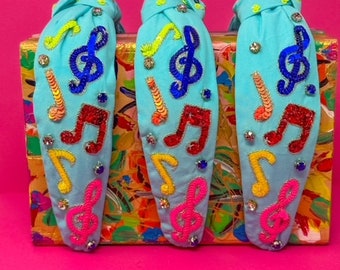 Blaues Musiknoten-Stirnband, Lehrer-Stirnband, Schul-Stirnband, Musiklehrer-Stirnband