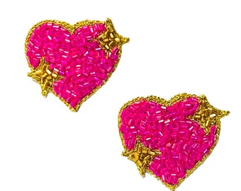 NEW Valentine's Day Earrings, Heart Earrings, Valentine's Heart Earrings, Galentine Earrings, Emoji Pink and Gold Heart Stud Earrings