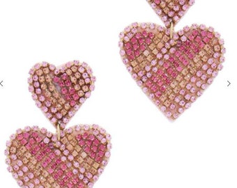 Valentine Heart Earrings, Rhinestone Heart Earrings, Valentine's Day