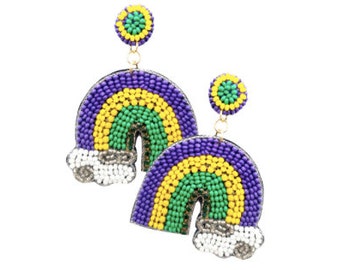 NEW! Mardi Gras Rainbow Earrings, Mardi Gras Beaded Earrings, Mardi Gras Earrings