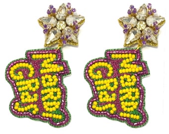 NEW! Mardi Gras Earrings, Mardi Gras Beaded Earrings