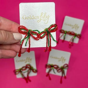 NEW! Christmas Bow Earrings - Small, Bow Earrings, Red and Green Bow