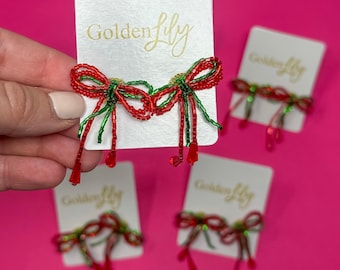 NEW! Christmas Bow Earrings - Small, Bow Earrings, Red and Green Bow